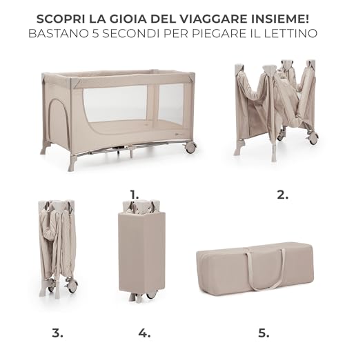 Kinderkraft JOY 2 Lettino Bambino 2 in 1, Culla Viaggio, Pieghevole, Giocattoli, Borsa Trasporto, per Bambini da 0-25 Kg, Beige - 4