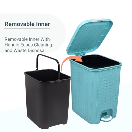 Image of FLAIR Ultra Home Pedal Trash Bin - 15L Large Dustbin with Inner & Lid | Unbreakable Plastic, Odor Control, Lightweight | Non Garbage Smell | Perfect for Bathroom, Kitchen & Office (Sky Blue)
