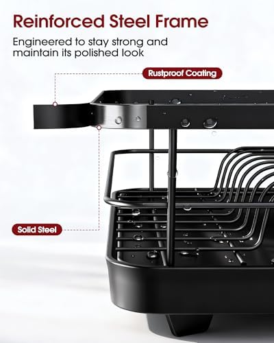 Sakugi Dish Drying Rack Compact Dish Racks Drain Board Dark Black Large — view 5