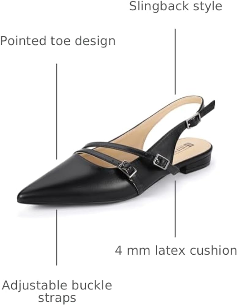Amazon.com | IDIFU Black Flats Pointed Toe Strappy Slingback Ballet Flat  Shoes Office Work Formal Dress Shoes for Women Dressy Comfortable Cute  Ladies Flats(Black Pu, 5) | Flats