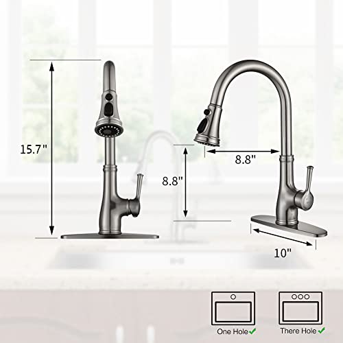 Kitchen Faucet-Wewe Single Handle Stainless Steel Brushed Nickel Pull Down Kitchen Sink Faucet With Pull Out Sprayer #TOP1