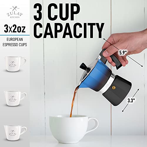 Zulay Classic Stovetop Espresso Maker For Great Flavored Strong Espresso, Classic Italian Style 3 Espresso Cup Moka Pot, Makes Delicious Coffee, Easy To Operate & Quick Cleanup Pot (Blue/Black) #TOP2