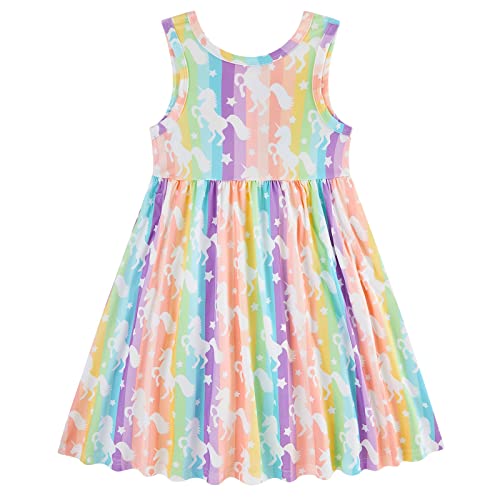 Girl's Unicorn Dress Sleeveless Round Neck Summer Sundress With Pockets Size 4T 5T One Piece Casual Playwear Outfit #TOP1