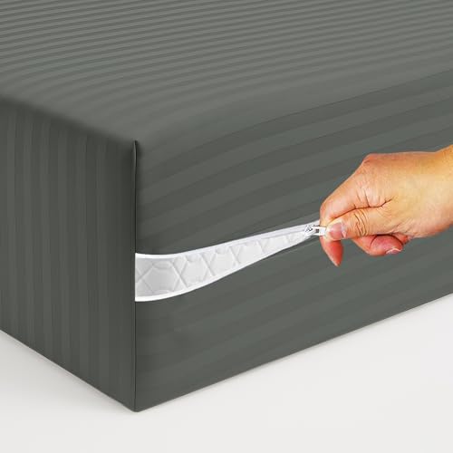 Image of Cloth Fusion Glace Cotton Mattress Cover for Single Bed with Zipper (72x48 inches, Grey)