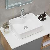 PetusHouse Bathroom Vessel Sink and Pop Up Drain Combo, Rectangle Above Counter White Porcelain Cera