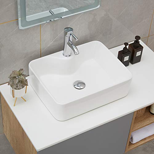 PetusHouse 15"D x 18.7"W x 5.4"H Bathroom Vessel Sink and Pop Up Drain Combo, Rectangle Above Counter White Porcelain Ceramic Bathroom Vessel Vanity Sink Washing Art Basin PetusHouse 15"D x 18.7"W x 5.4"H Bathroom Vessel Sink and Pop Up Drain Combo, Rectangle Above Counter White Porcelain Ceramic Bathroom Vessel Vanity Sink Washing Art Basin