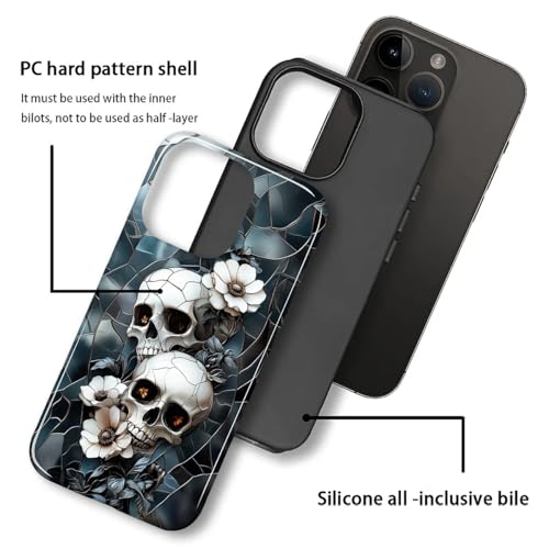 ZHEGAILIAN Case for iPhone 15,Shockproof Hard Shell + Soft Silicone 2 in 1 Hybrid,Shockproof Bumper Drop Protective - Skeleton Wild Flowers Dark by ZHEGAILIAN - Used condition - Image 3