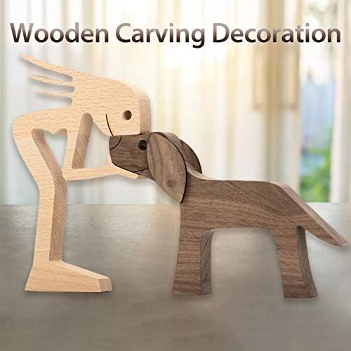 kaikki Family Puppy Wooden Carving Ornaments, Always Be with Me Pet Dog Family Woodcarving Decorations Crafts Home Office Desktop Men Women Boys And Girls Old People Creative Gifts
