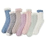 Azue Womens Fuzzy Socks Cozy Fluffy Sock Winter Warm Slipper Sock Soft Home Sleeping Socks((01) 7 Pairs Patchwork)