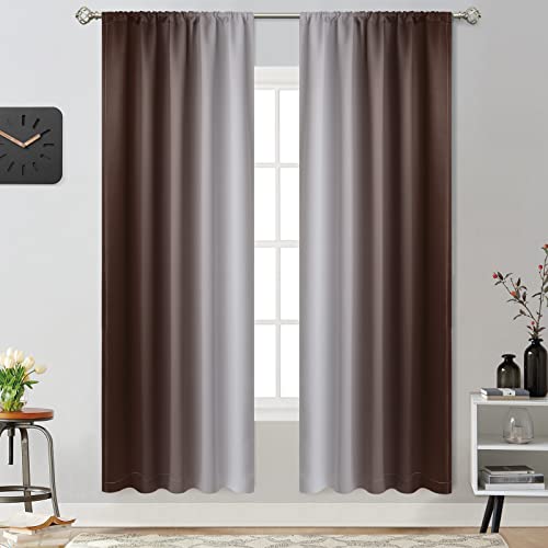 Yakamok Brown Room Darkening Ombre Curtains for Livingroom 72 inches Long