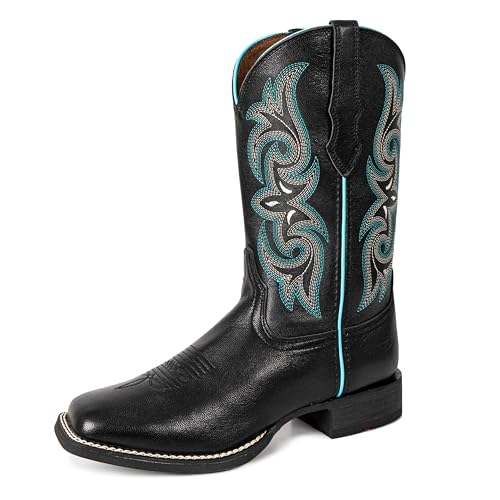 Women Western Boots Hand Painted, Square Toe, Full Grain Cowhide, 4-Layer Composite Sole(PLT203604)