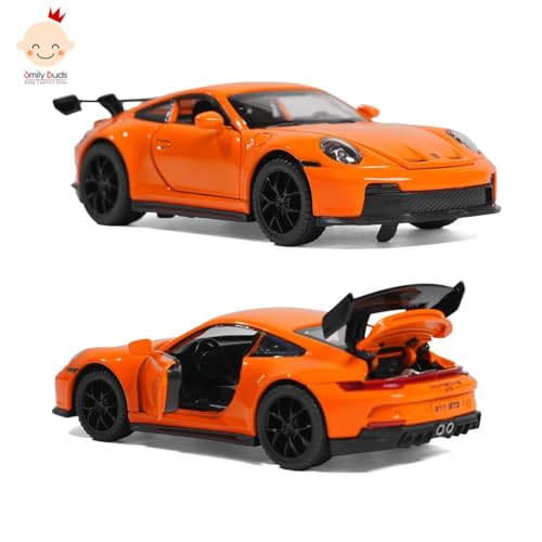 Image of Orange Die-Cast 911 GT3 Sports Racing Car Toy Model with Rear Spoiler - Realistic Miniature Die-Cast Style Car for Kids & Collectors (Orange)