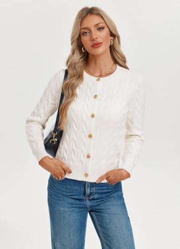 GRACE KARIN Womens Cable Knit Cardigan Lightweight Button Up Sweaters Early Fall Fashion Teacher School Outfits XXL Ivory White — view 3