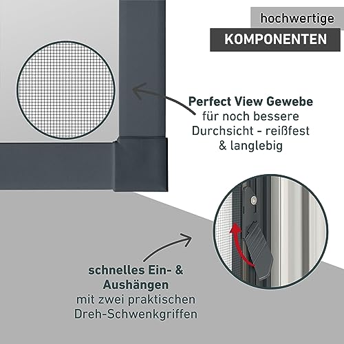 Windhager Insektenschutz Rahmen Fenster Expert, Fiberglasgewebe mit Aluminiumrahmen, Fliegengitter, Selbstbausatz ohne bohren, 140 x 150 cm, anthrazit