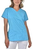 B-well Andrea Berufskleidung Damen Kasack Schlupfkasack Kurzarm V-Ausschnitt für Krankenschwester, Zahnarzt, Ärzte, Dienstmädchen, Studenten, Tiermediziner Hellblau 38