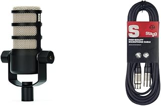 RØDE PodMic Broadcast-quality Dynamic Microphone with Integrated Swing Mount for Podcasting, Streaming, Gaming, and Voice Recording,Black & Stagg SMC6 6 metre standard microphone cable