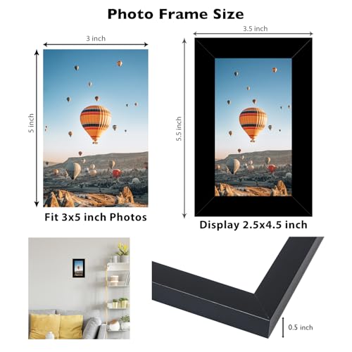 Image of JCJMY 3x5 Picture Frame Black for Tabletop, 3 x 5 Photo Frame with Shatter Resistant Plexiglass, Sturdy 3 by 5 Poster Frame, Black