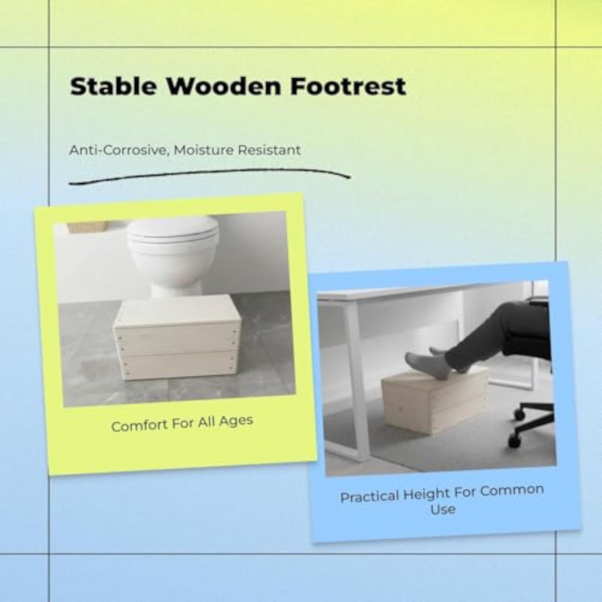 Wood Step Stool, Non-Slip Foot Stool for Bathroom & Kitchen