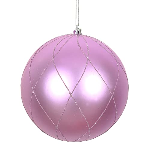 Vickerman 4" Orchid Matte and Glitter Swirl Ball Ornament, with drilled and Wired caps. Comes 4/Box.