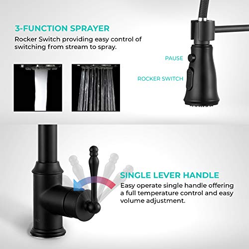 AKDY Matte Black Kitchen Sink and Faucet Combo, 33-inch Drop-in Single Bowl Stainless Steel Sink 33\"x22\"x9\" with Spring Neck Faucet & Sink Accessories