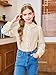 Haloumoning Girls Puff Long Sleeve Shirts Cute Casual Peter Pan Collar Blouse Ruffle Button Down Chiffon Tops 7-14 Years, Beige, 9-10 Years