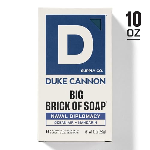 Duke Cannon Supply Co. Duke Cannon Naval Diplomacy Big Brick of Soap - Ocean Air and Mandarin Scent - 10oz Bar Soap for Men Long -Lasting - Triple-Milled - Moisturizing with Natural Oils - Supports U.S. Veterans