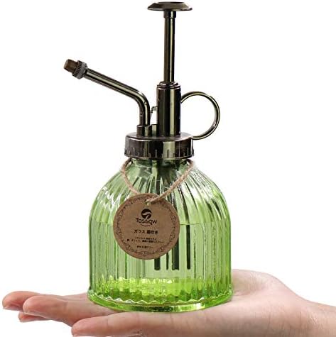 Amazon Tossow 霧吹き ガラス 植物 園芸 霧吹き アンティーク調 インテリア 霧吹き おしゃれ じょうろ 観葉植物 掃除 散水 240ml縦紋型 グリーン じょうろ