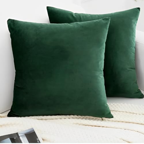 Kit 2 Capas de Almofada 45x45 Suede Liso Aveludado Premium com Zíper Invisível Decorativas (Verde Escuro)