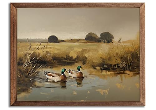 Mallard Duck Poster Animal Farmhouse Canvas Wall Art Nature Vintage Preppy Oil Painting Style Wall Decor Bird Hunter Gift for Bedroom Living Room Bathroom Nursery Office Hoom Decor12x16in Wood Framed