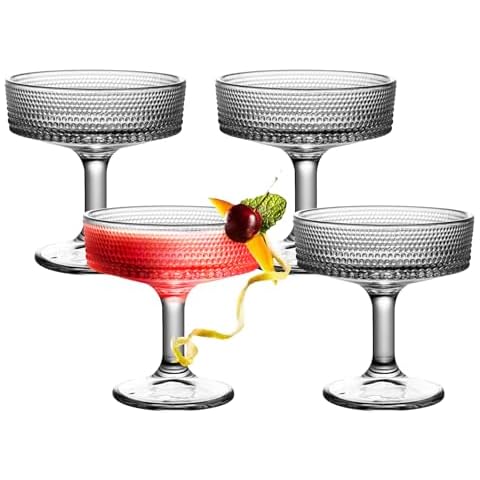 binsakao 4 Pcs Hobnail Martini Glasses, 6 oz Small Vintage Cocktail Coupe Glasses Set, Beaded Classic Cocktail Glassware for Bar Drinking, Cocktail, Wine, Champagne, Dessert, Fruit Cover