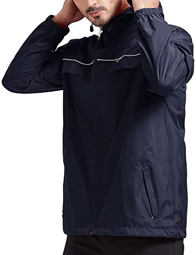 V Valanch Mens Golf Rain Jacket Waterproof Hooded Windbreaker Reflective Running Hiking Raincoat For Men(Navy,2Xl #TOP4