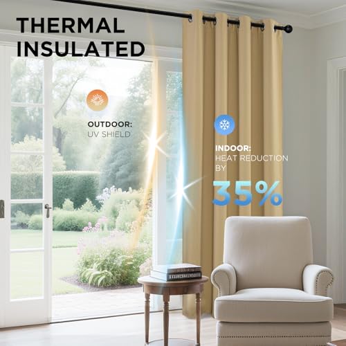 Joydeco Blackout Curtains 84 Inch Length 2 Panels Set, Thermal Insulated Long Curtains& Drapes 2 Burg, Room Darkening Grommet Drapes for Living Room Bedroom Window (W52 x L84 Inch, Beige) by Joydeco - Image 4