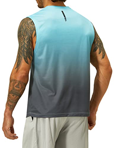 Ezrun Men's Workout Sleeveless Shirts Quick Dry Muscle Swim Shirt Gym Fitness Running Beach Tank Tops(Bluegradient,M) #TOP3