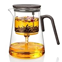 ZENS Magic Teekanne Glas mit Sieb, Teezubereiter für Losen Tee mit Magnet Sauger-Deckel, 1000ml Tea Maker for Tee Zubereitung, Teapot Griff aus Schwarznussholz, Teeliebhaber Geschenke