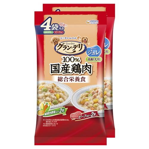 グラン・デリ 【まとめ買い】グランデリ ドッグフード ウェット 総合栄養食 国産 パウチ ジュレ シニア 高齢犬用 緑黄色野菜入り×ビーフ入り 65g×4袋×2 ユニチャーム