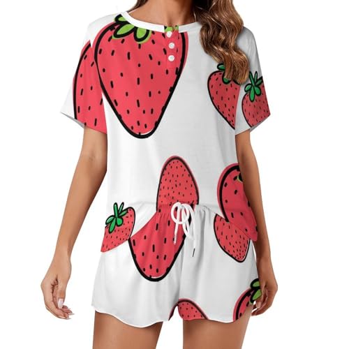 Ensemble de pyjama pour femme short et manches courtes à motif strawberry pour l'été