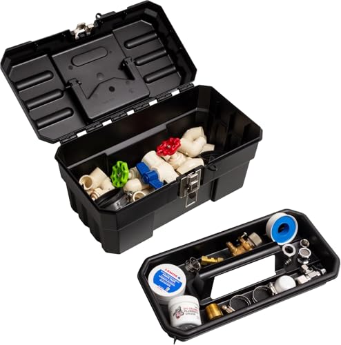 Akro-Mils 14-Inch Plastic Toolbox with Removable Tray, Steel Latch & Padlock Eye, Industrial-Grade Tool Box for Tools, Crafts, First Aid & Hobby Supplies, 14" x 8" x 8", Made in USA, Black (09514) by Akro-Mils - Image 5