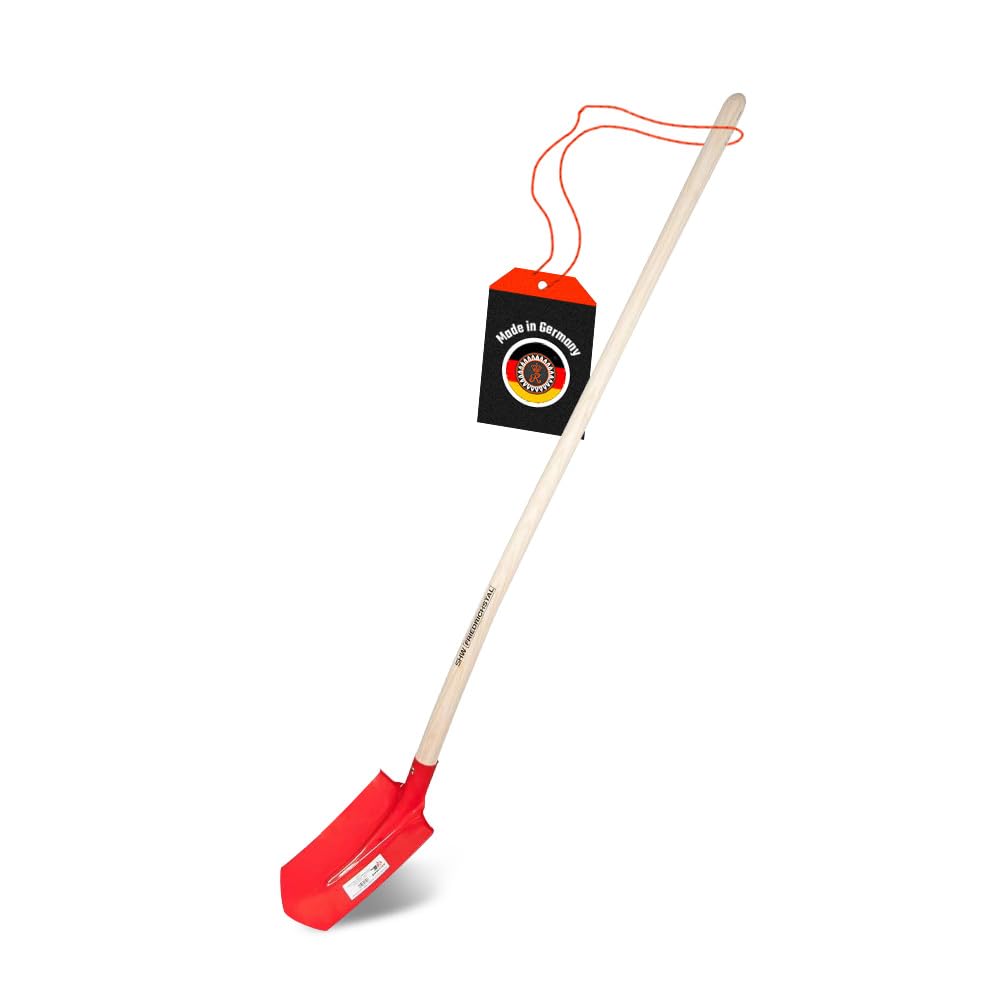 SHW-FIRE | Kabelgrabenschaufel 30x16 cm mit Trittschutz, robuster Spezialstahl, Langer Eschenholzstiel, ideal für schmale Gräben, Schaufel für Drainagen & Kabelverlegung | Made in Germany