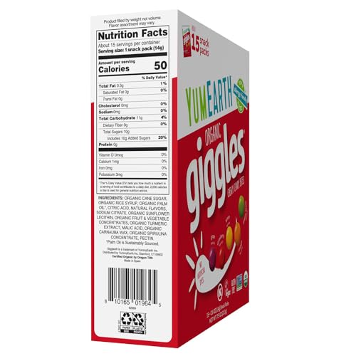 Image of YumEarth Organic Giggles Chewy Candy, 0.5oz Snack Packs (Box of 15)