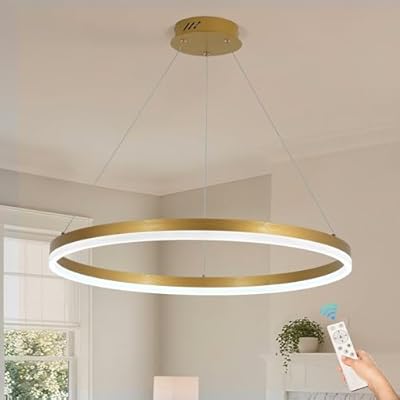AVIOLYX Modern LED Chandelier Gold High Ceiling Ring Chandeliers with Remote Control Circular Pendant Light Dimmable for Dining Room Living Room Bedroom Hallway Kitchen Island(3000K-6500K D23.6)