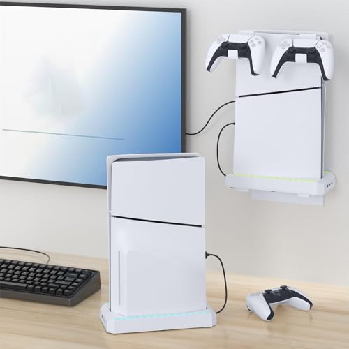 Dock para PS5 Slim Digital e Disc Edition, kit de montagem em parede Suporte vertical com 2 suportes
