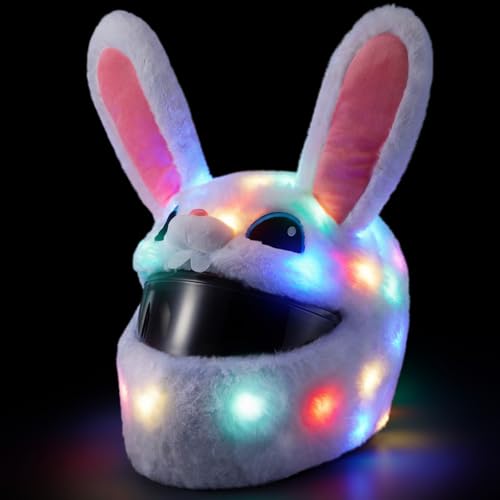 Relaxweex Light up Easter Motorcycle Helmet Cover 20.47 x 15.8 Extra Large Bunny Hat Decoration for Men Women Gift(Style 7 White 20.47 x 15.8 Inch)