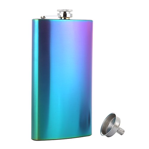 Tox Taneaxon 12 Oz Rainbow Colored Pocket Liquor Whiskey Hip Flask With Funnel And Premium Box - Stainless Steel And Leak Proof #TOP1