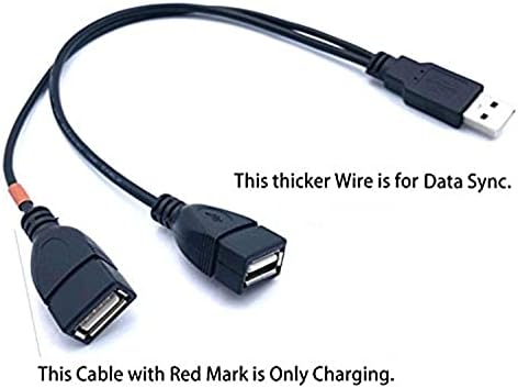 Maxhood USB 2.0 1 to 2 Y Splitter Cable, USB Power Splitter Type A Male to Double USB 2.0 Female Jack Sync Data Charging Cable Cord 30CM/ 1ft (One Side Only for Charging) (1M/2FM)
