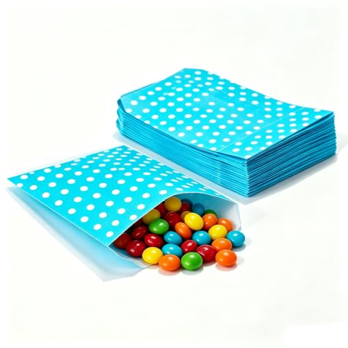 Amsthow Flat Paper Treat Bag Glassine Cookie Paper Bags 3.15 x 5.12-inch Blue Dot Greaseproof Bakery Small Wax Paper for Cookies Candies Chocolate Pastries 100Pcs
