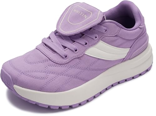 WHITIN Women's Walking Sneakers Wide Toe Box Shoes Size 9 9W Cushioned Canvas Athletic Tennis Gym Sport Stability Workout Jogging Athletic Non-Marking S301 Purple 40