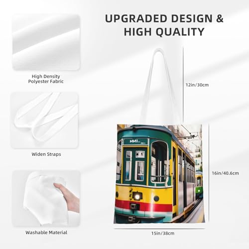 Lisbon Tram Print Polyester Canvas Tote Bag, Worthy Shopping Bag, Ideal For Present And Daily Errands4