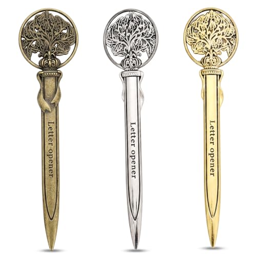 3Pcs Letter Opener Gold Silver and Antique Gold Envelope Openers Professional Desk Accessory for Office Use and Home Mail Handling Elegant Vintage Design Metal Letter Openers for Correspondence