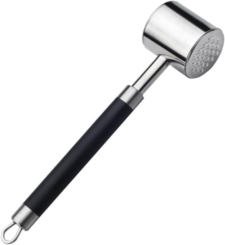 Stainless Steel Meat Tenderizer Hammer Dual-sided Mallet Pork Pounder with Black Non-slip Handle Kitchen Tool for Beef Steak and Poultry Tenderizing