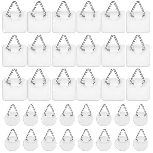 Image of 60Pcs Sticky Picture Hangers Without Nails Adhesive Plate Wall Hanging Frame Hooks White Plastic Frames Hooks Picture Frame Hook (Round Square)